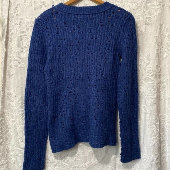 Free People Womens Size S Cobalt Blue Pointelle Eyelet Knit Long Sleeve Sweater - Picture 8 of 10